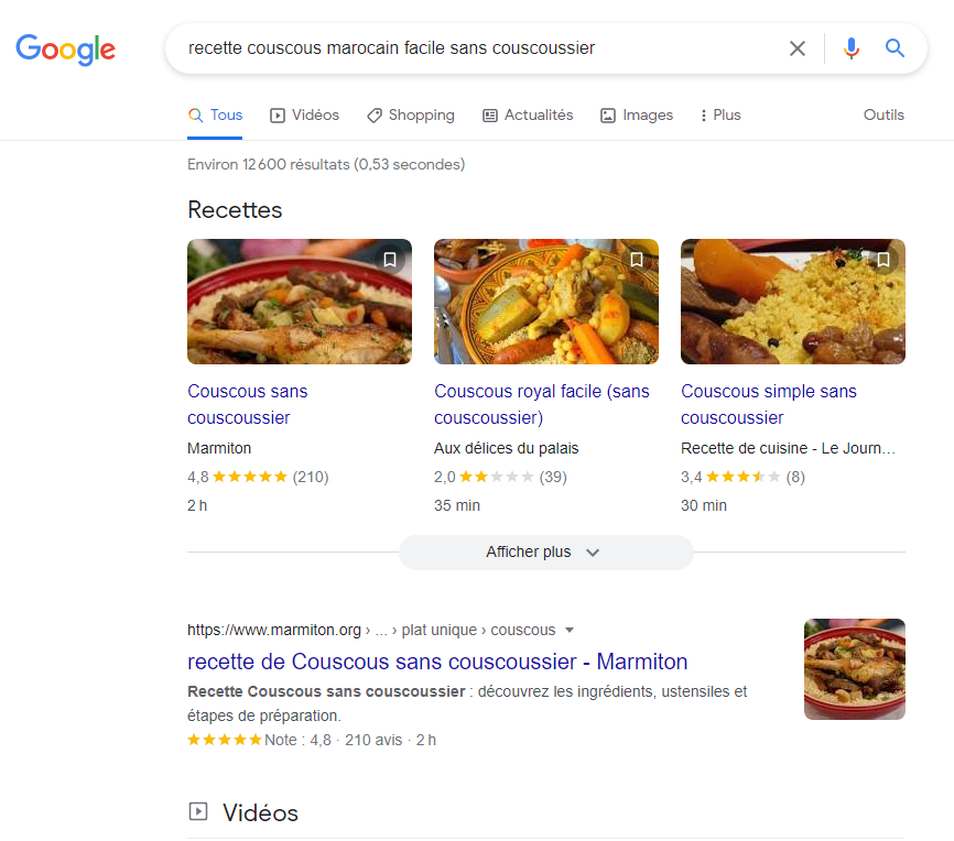 résulats de recherche- mots clés