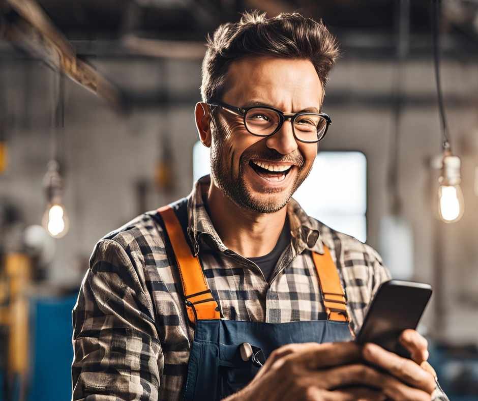 électricien content de recevoir des mails de prospects suite à la transformation digitale de son entreprise