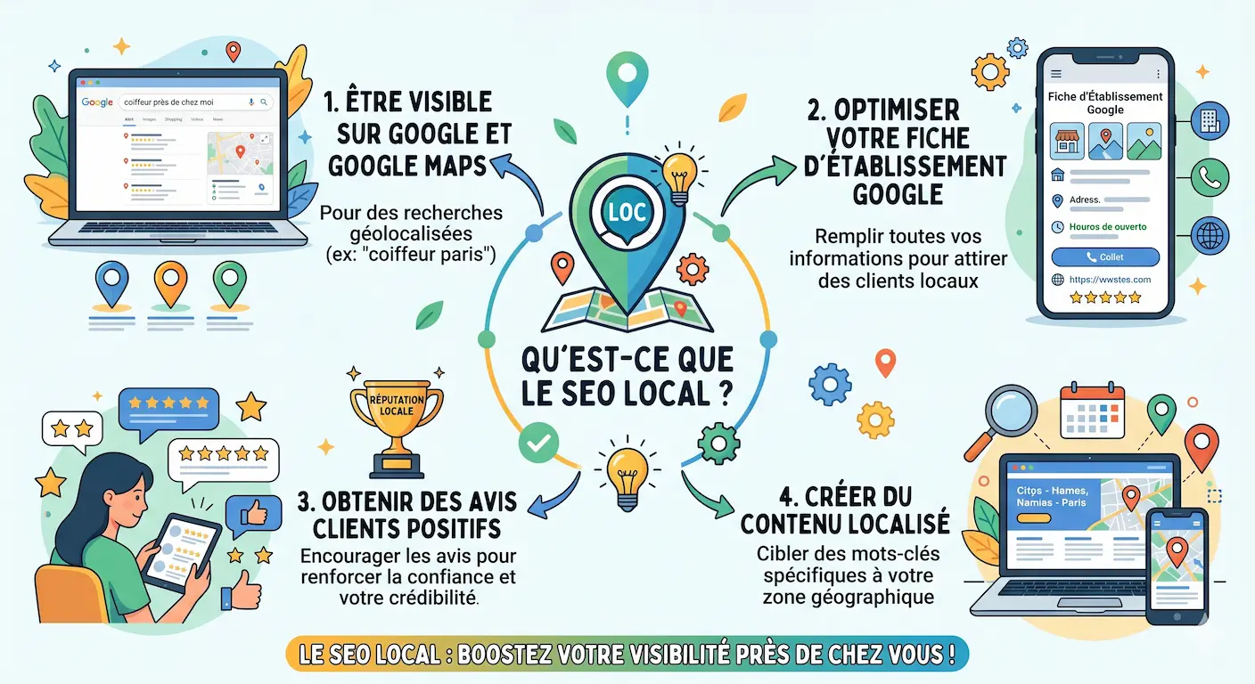 infographie explicative de ce qu'est le seo local ou référencement local