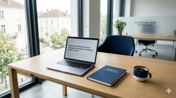 Consultante numérique préparant une stratégie de contenu SEO Grand Est pour une entreprise locale